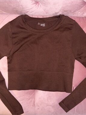 aerie Dark Brown Long Sleeve Crop Top